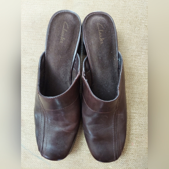 Clarks Leather Backless Heeled Mule Slip On Shoes Brown Size 10 79689 - Picture 6 of 9